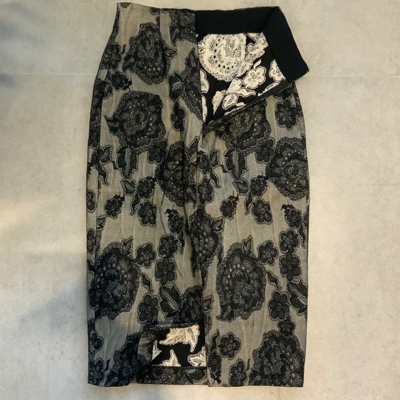 Plein Sud Indie Grunge Floral  Mesh Sharp Pencil Skirt Vamp Chic Black Gray FR38 - Picture 6 of 13